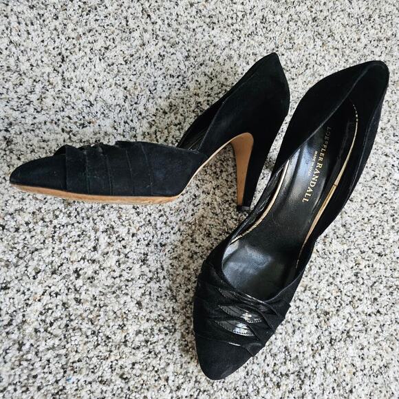 Loeffler Randall Ruffle Pointed Toe D'Orsay Black Suede Heels Size 9.5 - Picture 1 of 4
